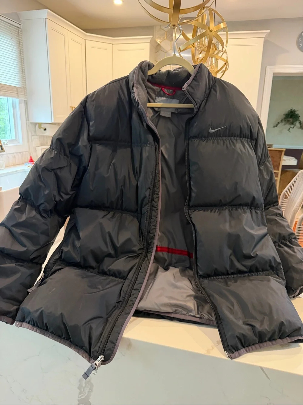 Nike Black Puffer Jacket with Gray Reflective Stripes